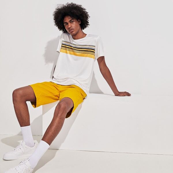 

Men Striped Tee With Shorts, Multicolor