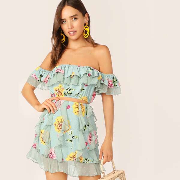 

Layered Flounce Foldover Off Shoulder Top