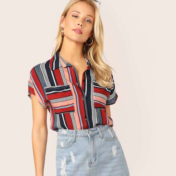 

Pocket Patched Striped Shirt