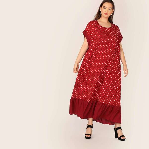 

Plus Polka Dot Ruffle Hem Dress