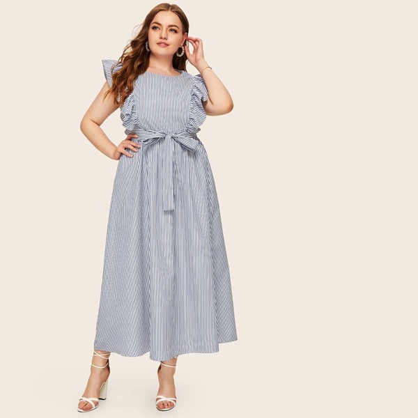 

Plus Ruffle Armhole Striped Maxi Dress, Blue