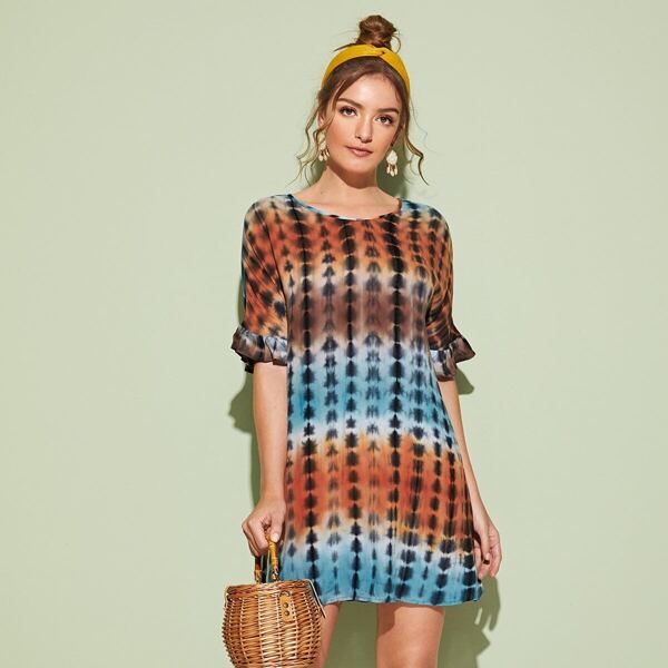 

Ruffle Cuff Tie Dye Dress