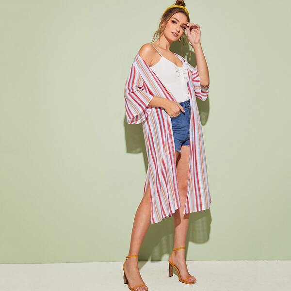

Split Side Striped Kimono, Multicolor