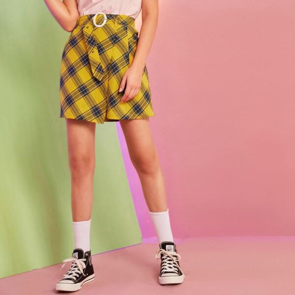

O-ring Belted Wrap Tartan Skirt