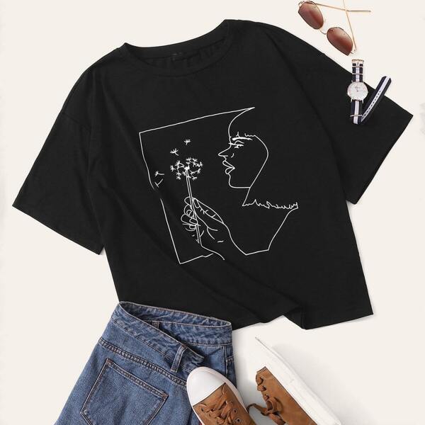 Plus Drop Shoulder Figure Print Tee