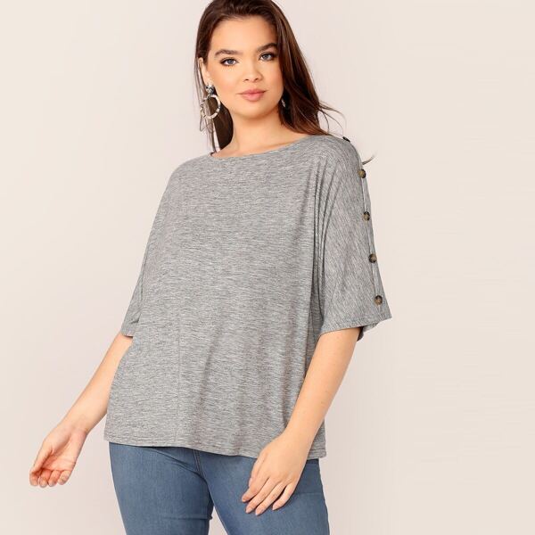 

Plus Button Detail Marled Knit T-shirt