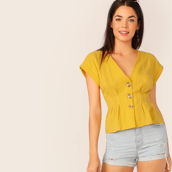 

Gathered Detail Cuffed Shirt, Yellow bright