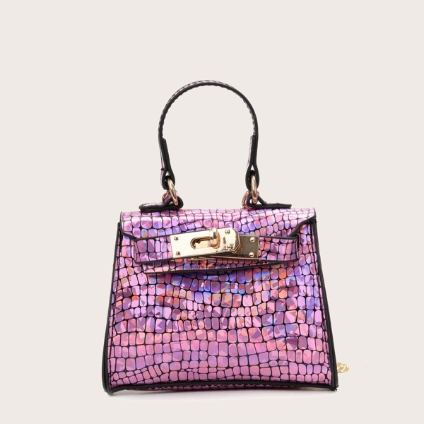 

Kids Croc Print Twist Lock Satchel Bag