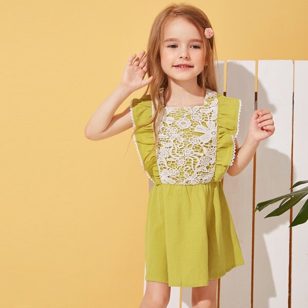 

Toddler Girls Lace Insert Ruffle Armhole Dress, Yellow