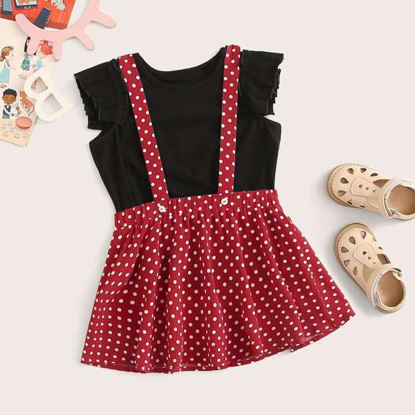 

Toddler Girls Pleated Armhole Tee & Polka-dot Pinafore Skirt Set, Multicolor