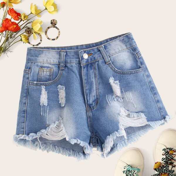 

Ripped Raw Hem Denim Shorts