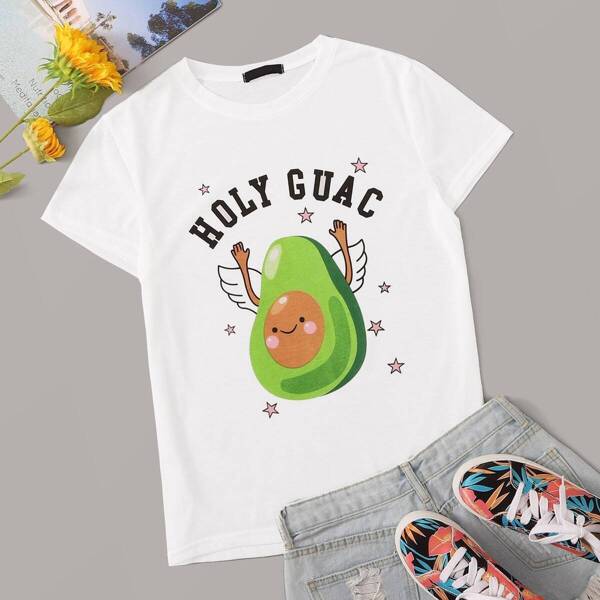 

Slogan & Fruit Print Tee