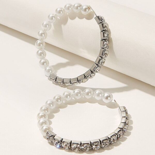 

Faux Pearl & Rhinestone Decor Hoop Earrings 1pair