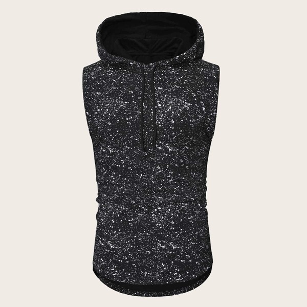 

Men Paint Splatter Pattern Hooded Tank, Black
