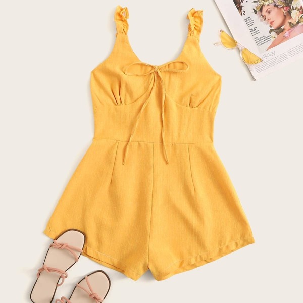 

Tie Neck Shirred Cami Playsuit, Yellow