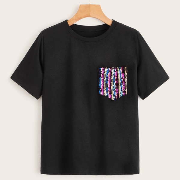

Contrast Sequin Pocket Tee