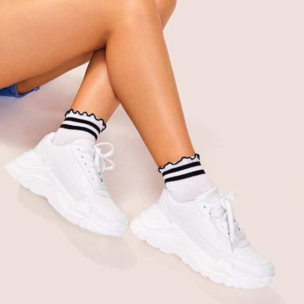 

Lace-up Front Chunky Sole Trainers, White