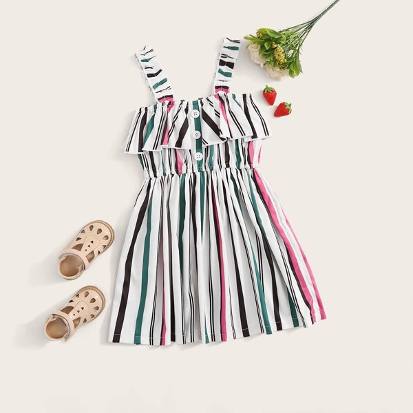 

Toddler Girls Colourful Stripe Ruffle Trim Cami Dress, Multicolor