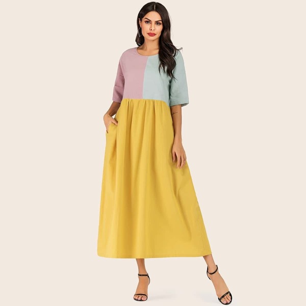 

Color Block Hidden Pocket Maxi Dress