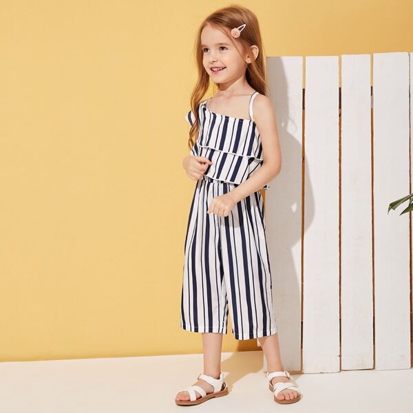 

Toddler Girls Asymmetric Neck Stripe Jumpsuit
