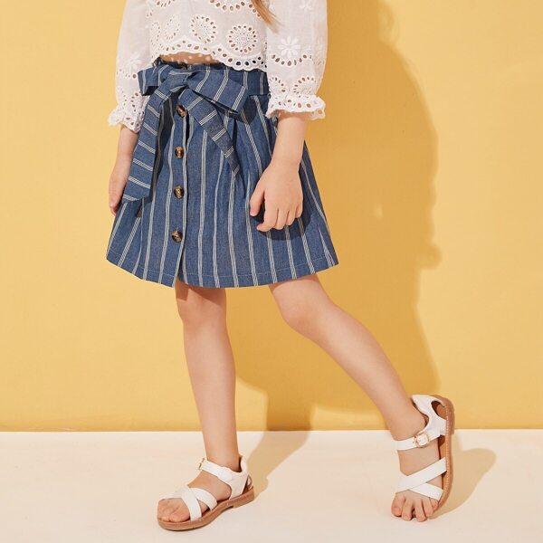 

Toddler Girls Button Front Stripe Belted Skirt, Navy