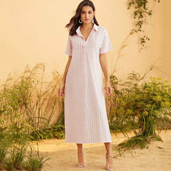 

Striped Print Maxi Dress, Pink
