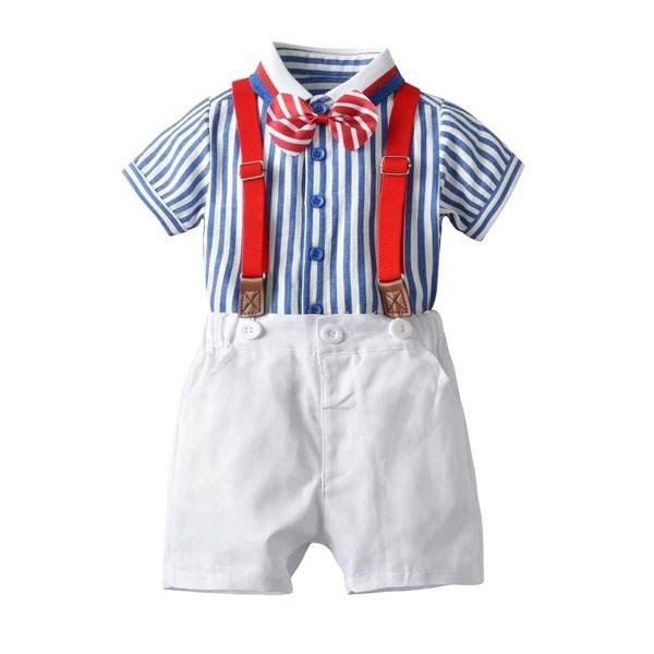 

Toddler Boys Bow Front Stripe Shirt & Suspender Pants