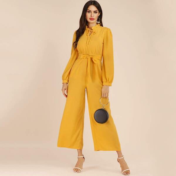 

Tie Neck Belted Wide Leg Jumpsuit