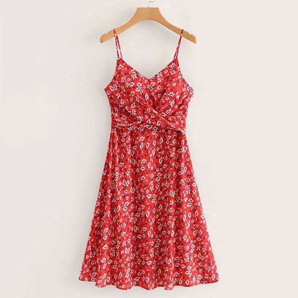 

Ditsy Floral Print Crossover Cami Dress, Red