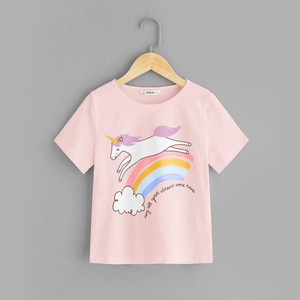 

Girls Slogan and Unicorn Print Tee