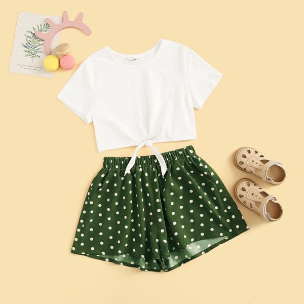 

Girls Knot Front Top & Polka Dot Shorts Set