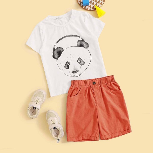 

Boys Panda Print Tee & Cuffed Shorts Set, Multicolor
