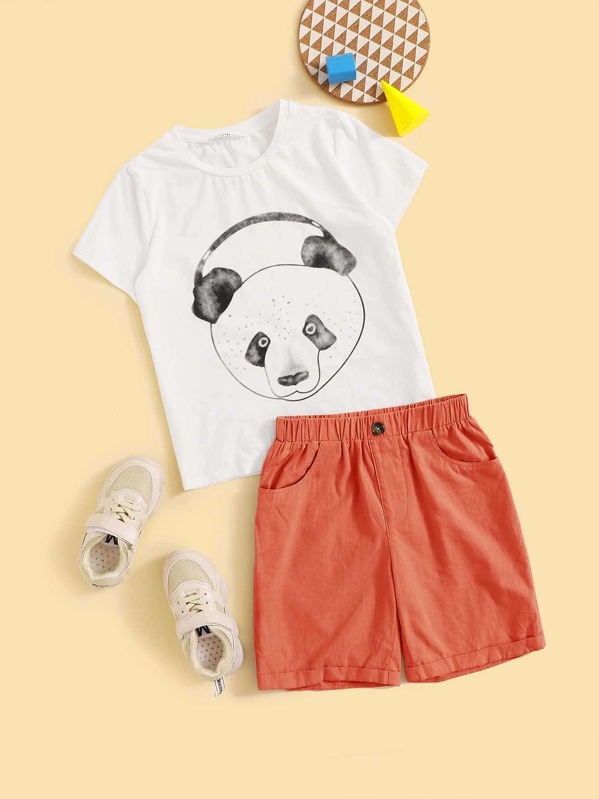 

Boys Panda Print Tee & Cuffed Shorts Set, Multicolor