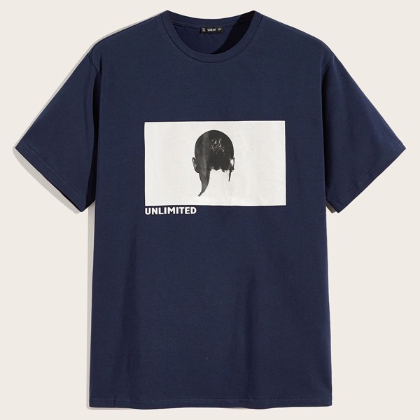 

Men Letter and Figure Print Tee