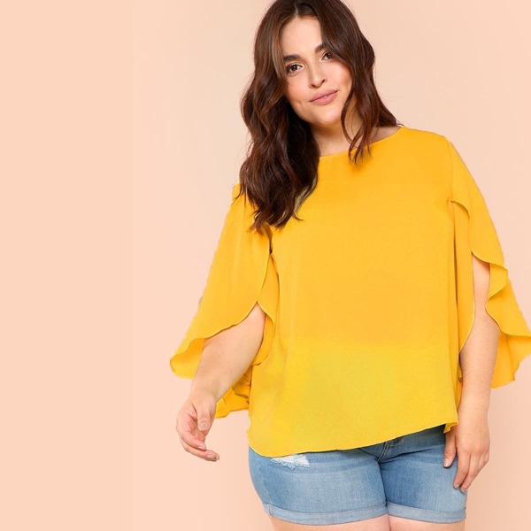 

Plus Slit Flutter Sleeve Solid Top