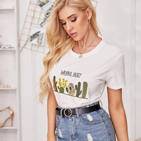 

Cactus & Letter Graphic Tee, White
