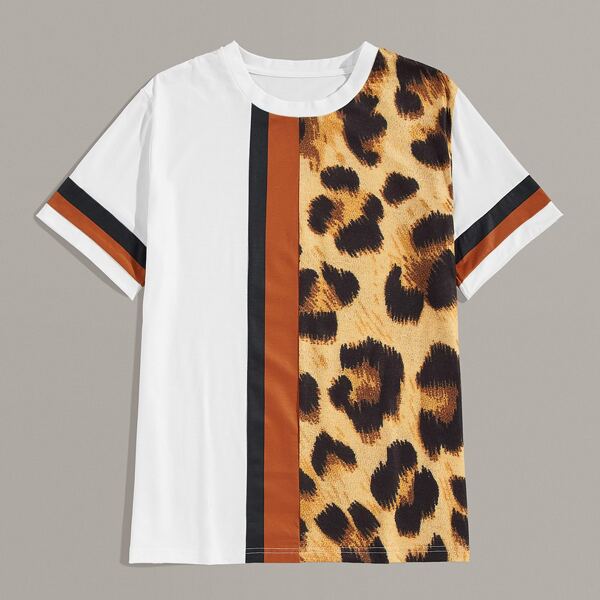 

Men Leopard Print Striped Tee