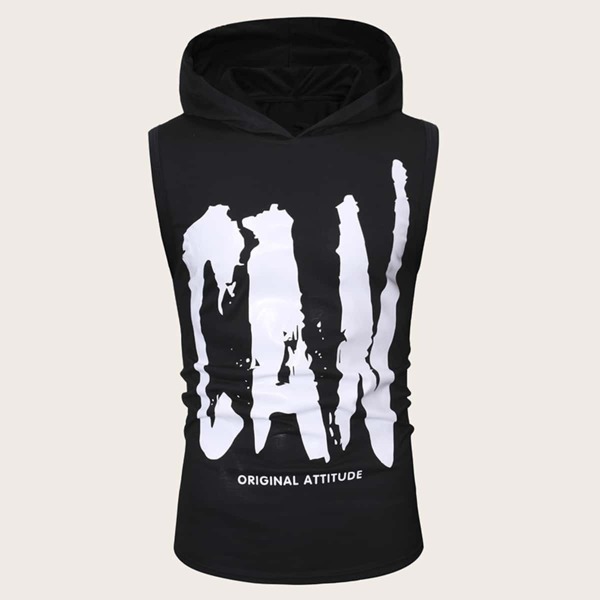 

Men Letter Print Hooded Top