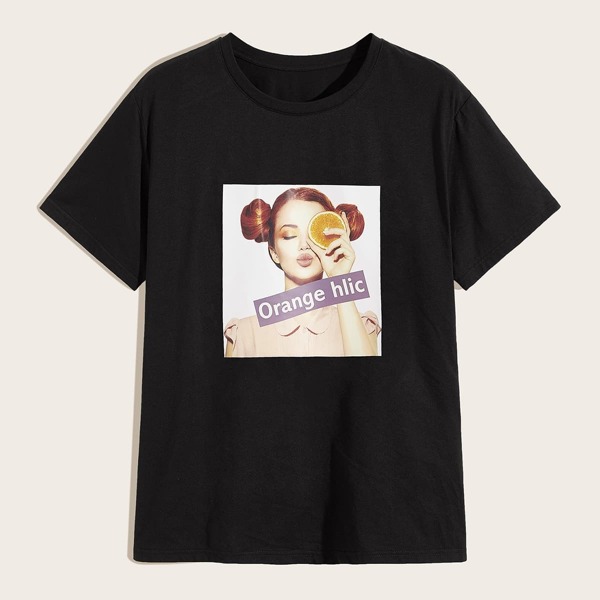 

Men Letter And Figure Print Tee