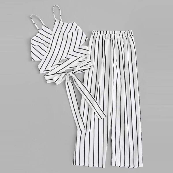 

Plus Striped Knot Cami Top With Pants