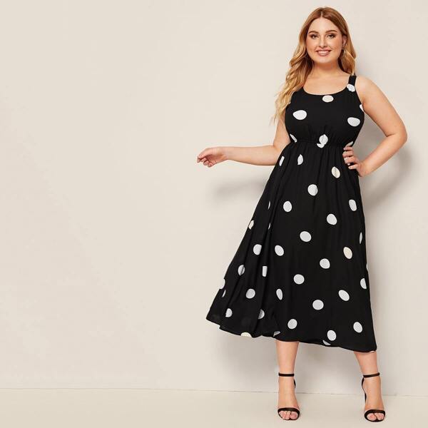 

Plus Polka Dot Tie Back Flared Slip Dress