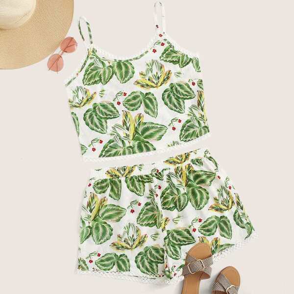 

Plus Tropical Print Cami Top With Shorts