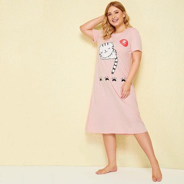 

Plus Cat Print Tunic Night Dress