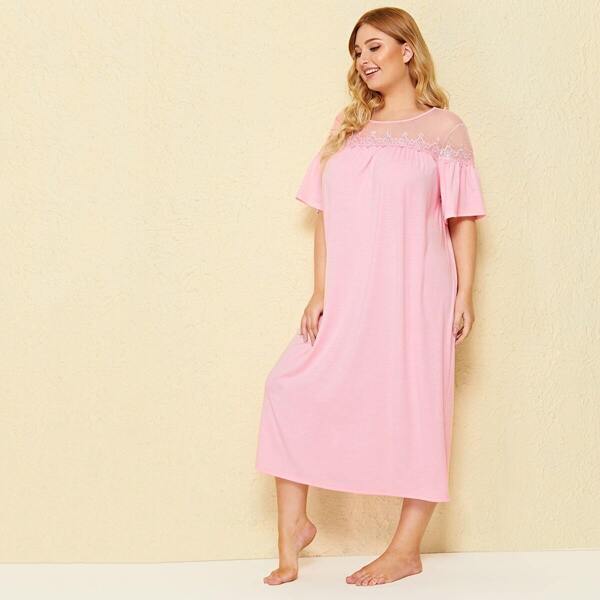 

Plus Mesh Yoke Lace Trim Tunic Night Dress