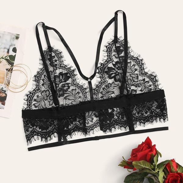 

Plus Floral Lace Bralette, Black