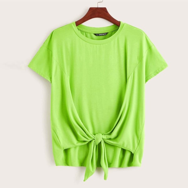 

Neon Lime Tie Front Tee