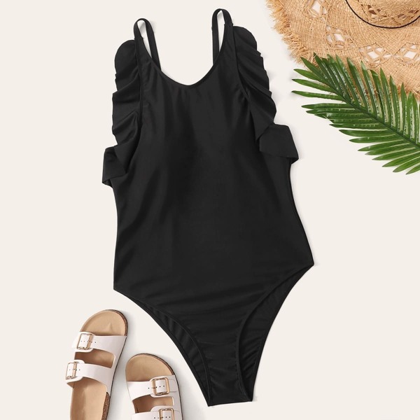 

Plus Lettuce Trim One Piece Swimwear, Black