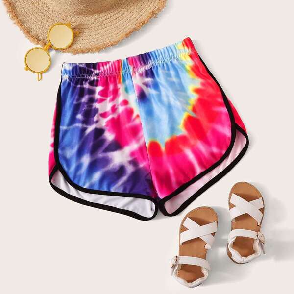 

Girls Tie Dye Elastic Waist Dolphin Shorts