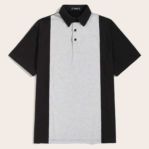 

Men Heather Grey Panel Two Tone Polo Shirt