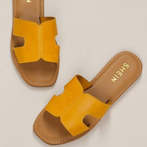 

Dual Cut Out Flat Slide Sandals, Mustard yellow